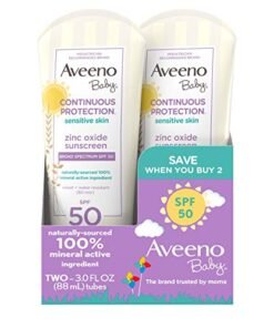 Aveeno Baby Continuous Protection Zinc Oxide Mineral Sunscreen Lotion for Sensitive Skin, 2 x 3 fl. oz