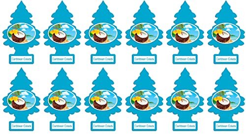 LITTLE TREES Car Air Freshener | Hanging Paper Tree for Home or Car | Caribbean Colada | 12 Pack
